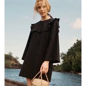 DOEN black Bronte eyelet embroidered ruffle mini dress